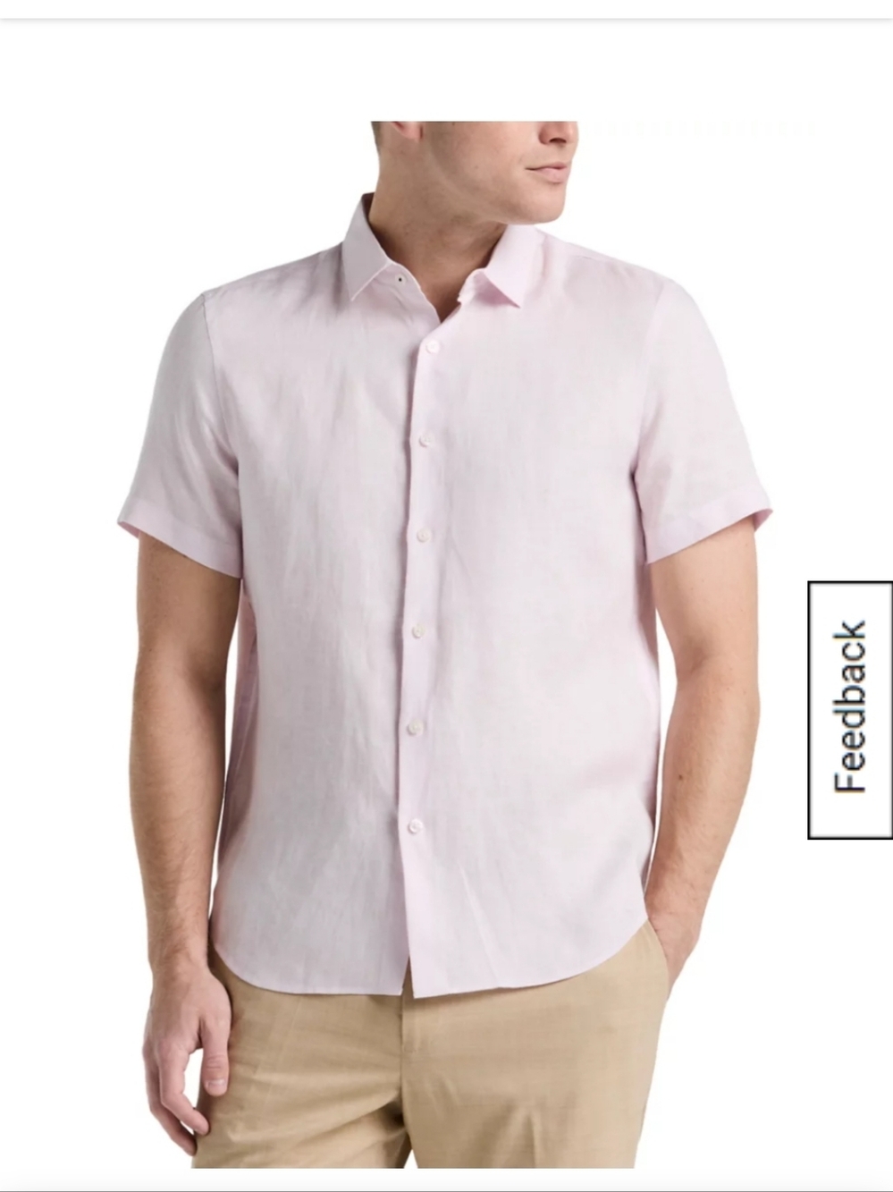 Perry Ellis Light Pink Short Sleeve Linen Button Slim Fit-Down Shirt XXL